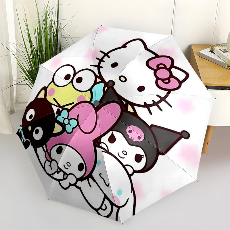 1 шт. Автоматический складной зонт Hello Kitty с 8-реберным железным каркасом, уличный зонт - Идеальный подарок для фанатов, путешественников, всех
