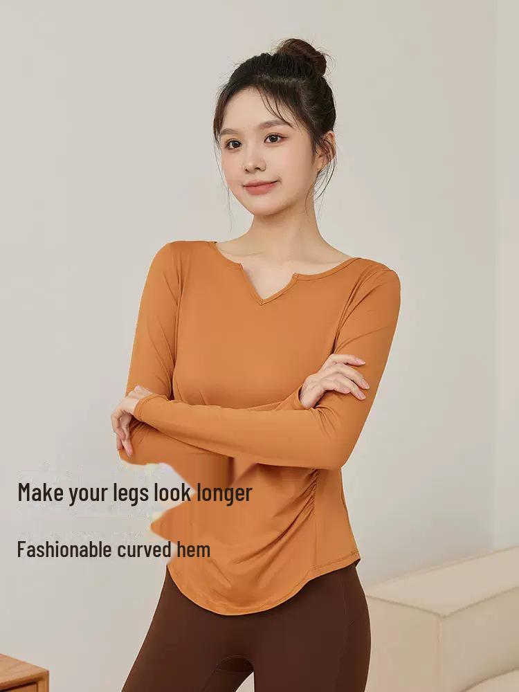 Женская быстросохнущая футболка для йоги и пилатеса осень/зима - футболка с длинными рукавами для фитнеса и бега