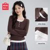 MINISO Женская футболка с U-образным вырезом, длинным рукавом, в стиле color block, имитация двух предметов