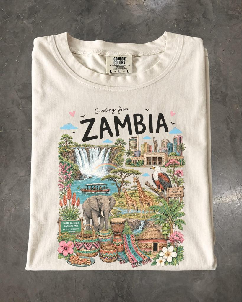 Zambia Travel T-Shirt, Comfort Colors Victoria Falls Safari Souvenir Graphic Tee