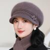 Elegant Winter Beanie for Women - Cozy Knit with Floral Accent, Perfect for Middle-Aged & Elderly, Stretch Fit, Hand Washable