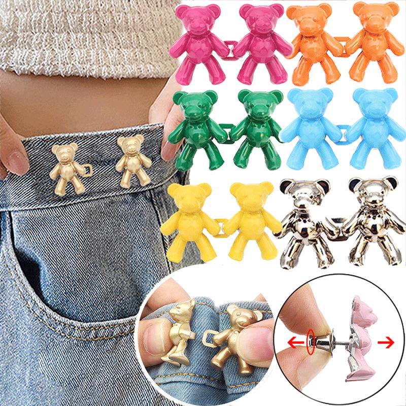 5 Pair Bear Shape Adjustable Jeans Button No-Sew Extenders Replacement Jeans Button Pins Removable Waistband Cinching