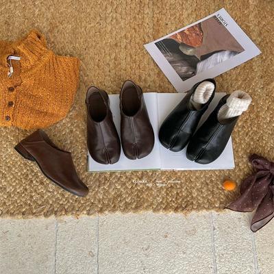 Женские туфли из маленькой кожи, новые весна-осень 2025, французский темперамент, с раздвоенным носком, на плоской подошве, туфли-мешок