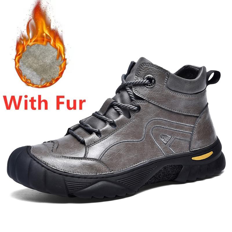 Зимние мужские ботинки в стиле ретро, теплые мужские походные хлопковые ботинки, повседневные кроссовки, зимние ботинки, нескользящая мужская обувь для отдыха из натуральной кожи