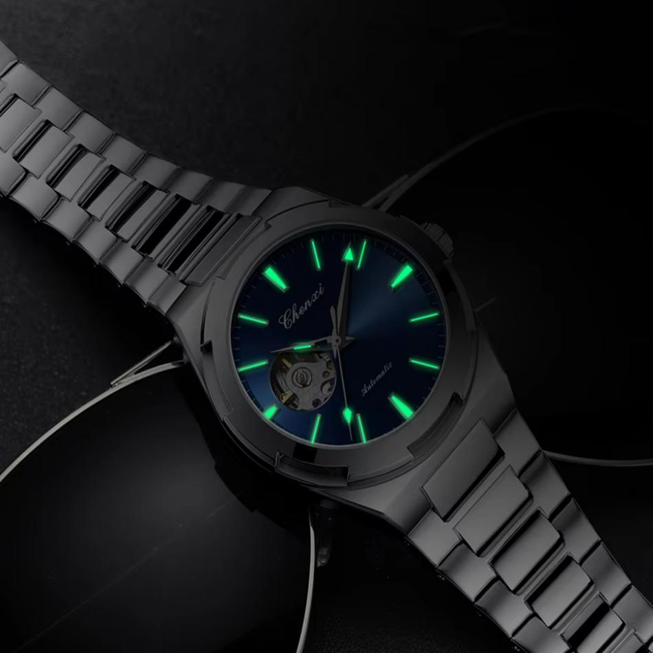 Chenxi Автоматические механические часы для мужчин, полые скелетоны, мужские часы, водонепроницаемые, деловые, relogios masculino