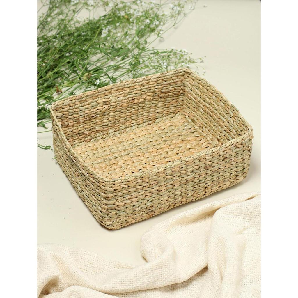 Storage Baskets | Cane Or Bamboo Basket | Gift Hamper Basket | Wardrobe Organiser (Medium), Rectangular, Beige