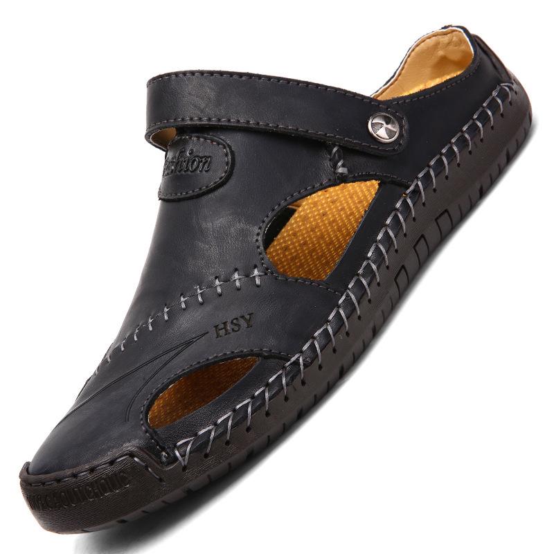 Pair of Shoes Men Hand-stitched Outdoor Closed Toe Leather Sandals
