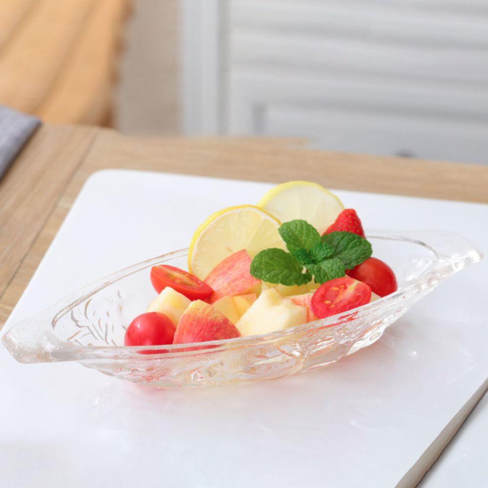 2pcs Acrylic Dessert Plate Transparent Snack Tray Tableware Boat Shaped Ice Cream Bowl KTV