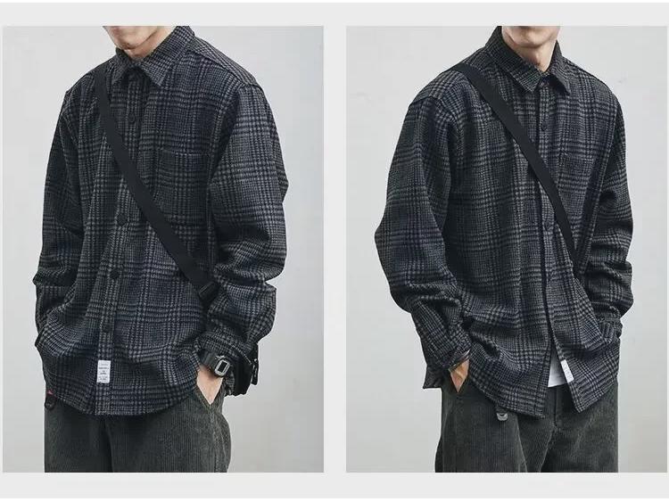 Мужская рубашка в японском стиле в ретро-стиле — с длинным рукавом, модная, свободного кроя, повседневная куртка на весну и осень