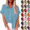 Women's Loose Casual Short Sleeve Lapel Button With Pocket Solid Colour Shirt Top