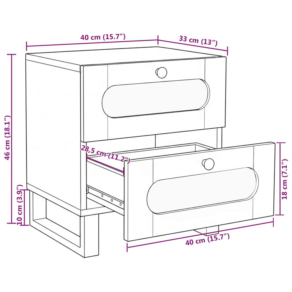Nightstand in Natural Finish 40 x 33 x 46 cm Solid Mango Wood