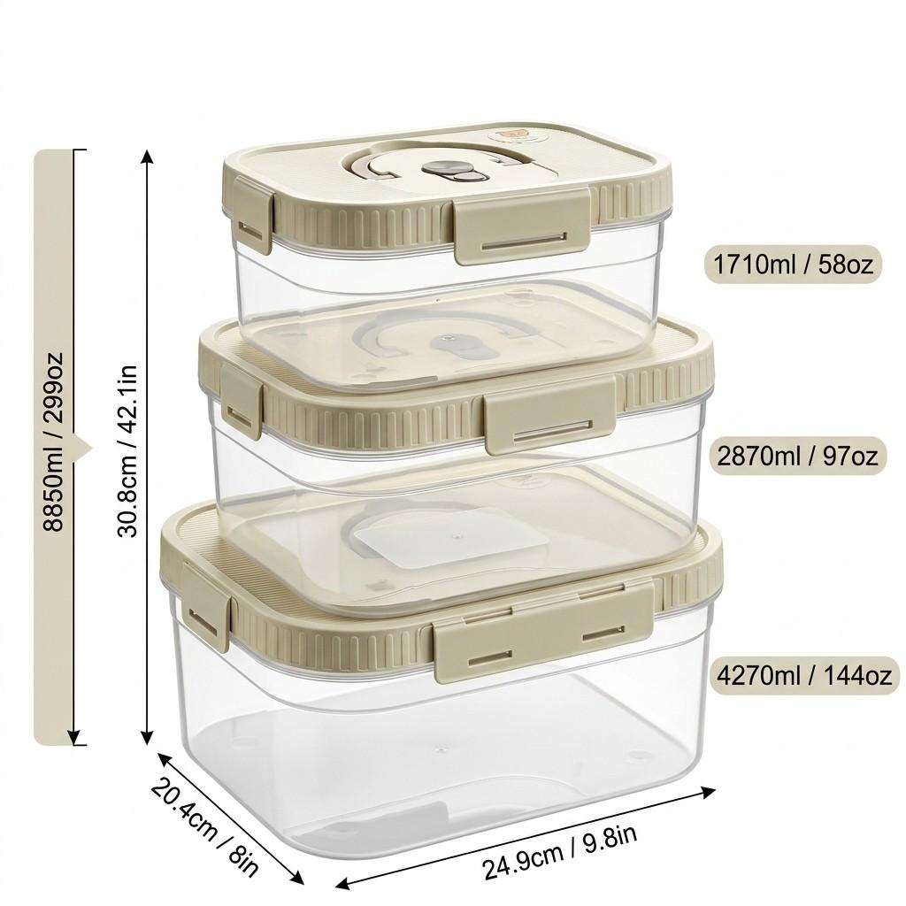 Plastic Sealed Preservation Box With Lid&Handle Stackable Meat Fresh-keeping Fruit Vegetable Storage Container Microwaveable