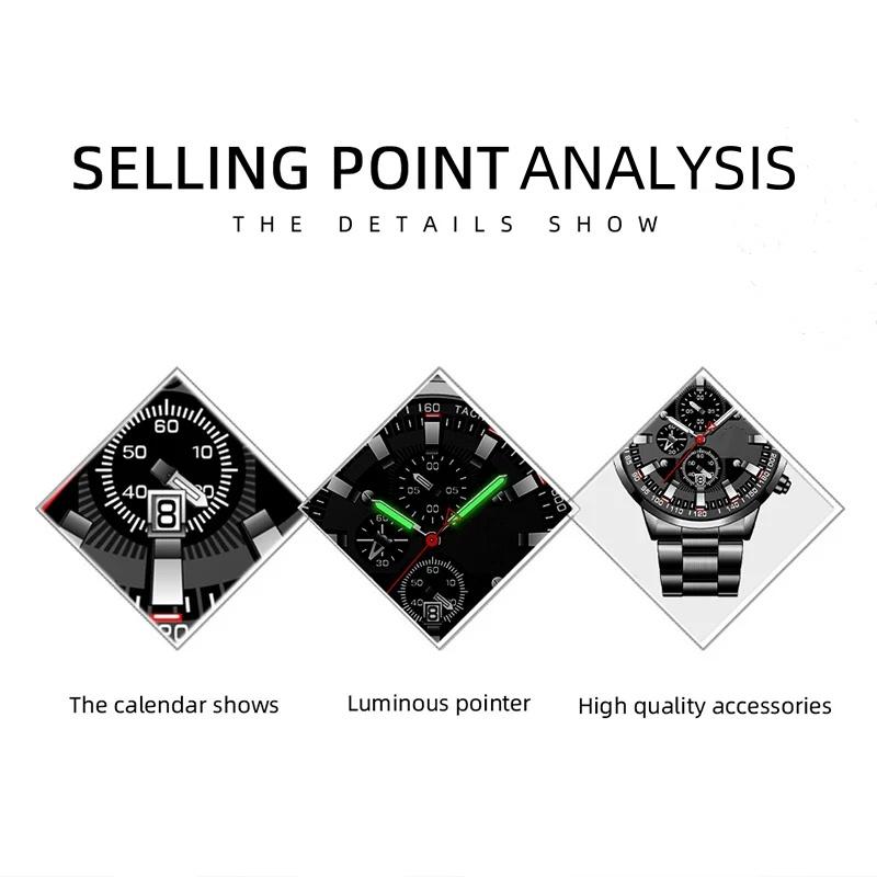 Мужские спортивные часы, деловые кварцевые наручные часы из нержавеющей стали, мужские светящиеся часы