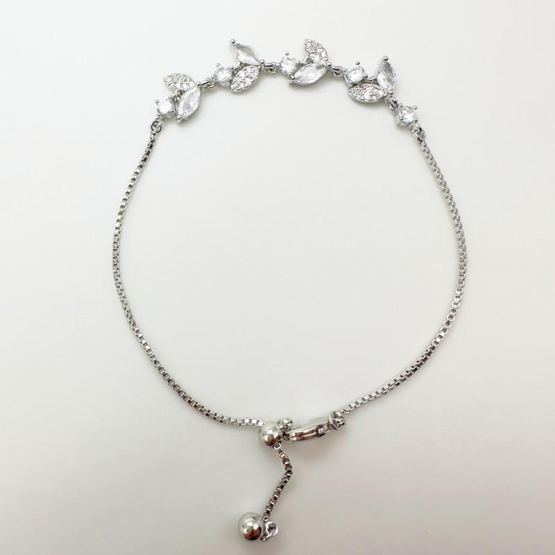 Elegant Leaf Zircon Charm Bracelet Women Minimalist Delicate Gold Plated Adjustable Wrist Jewelry Gift