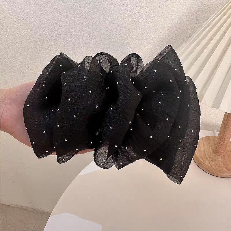 Large Summer Lace Edge Bow Claw Clip Hair Accessory for Women - Multi-Layer Feather Design