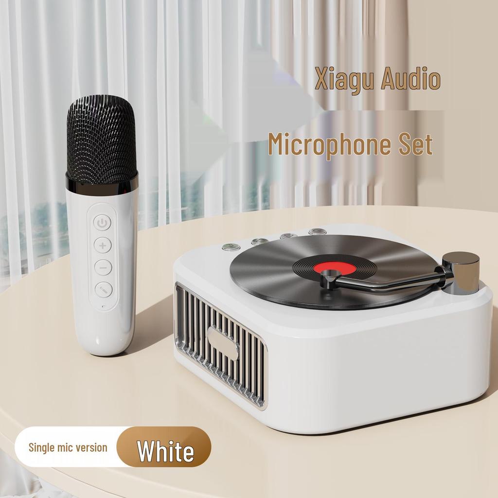 Ретро виниловый проигрыватель с Bluetooth-динамиком и беспроводным микрофоном - Ультрамаленький и высококачественный, идеальный фестивальный подарок