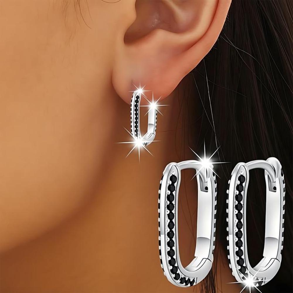 Black Awn Женские серьги-кольца с черным камнем