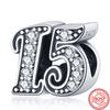 Sterling  Number 16 18 20 30 40 50th Anniversary Pendant Shiny Beads Fit Original  Charms Bracelet Fine Jewelry