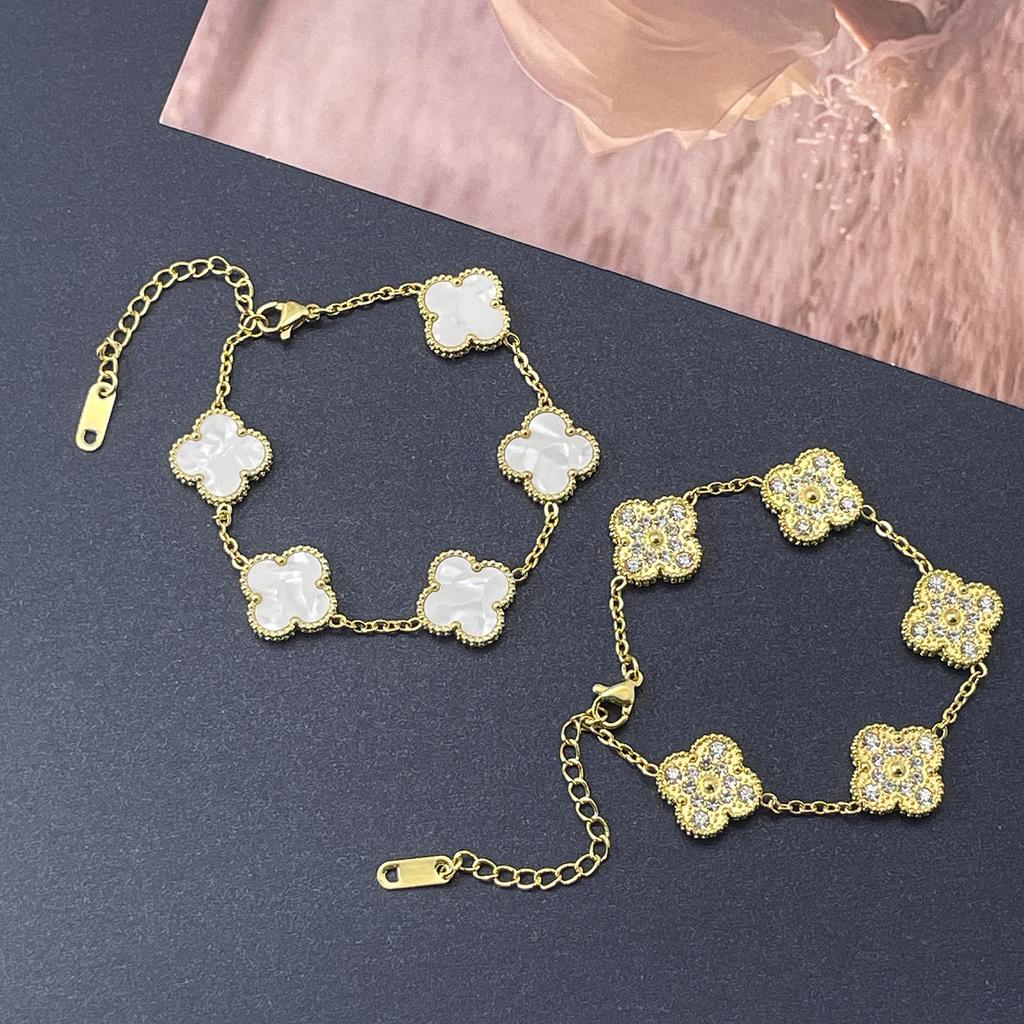 Браслет 15 мм, одна сторона полностью усыпана бриллиантами, другая сторона инкрустирована ракушками, браслет «четырехлистный клевер», вакуумное 18-каратное женское браслет