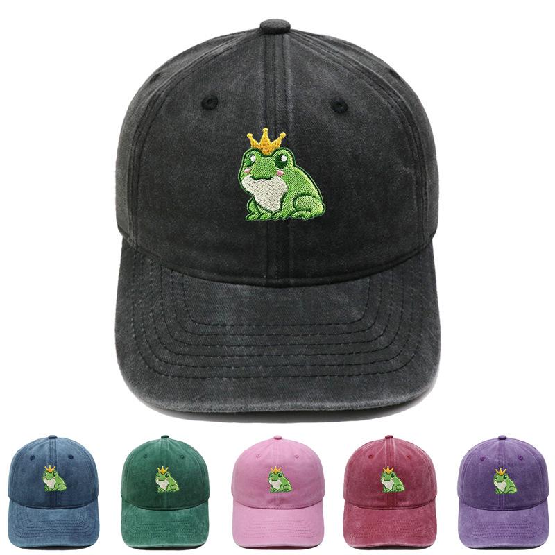 New cartoon crown frog embroidery baseball cap retro and old cute men's and women's casual sunshade dad hat