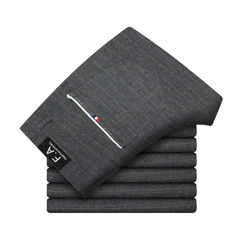 Весенние повседневные брюки мужские узкого кроя тренд хлопок и лен полированные прямые узкая штанина универсальные мужские эластичные длинные брюки