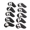 10pcs set PU Waterproof Golf Club Iron Cover Fine Sewing Process Golf Club Head Protect Case(White Character Black