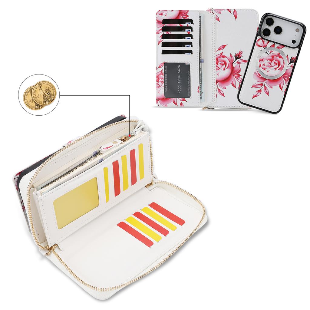 Съемный кошелек-книжка с цветами 2-в-1 для карт для iPhone 17 17Air 16 15 14 Plus 13 12 Pro Max, чехол со шнурком и поддержкой зарядки Magsafe