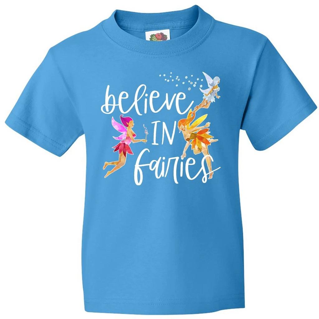 Inktastic Believe In Fairies Youth kids boys T-Shirt Pink Orange White Belief Wings Fun Jc
