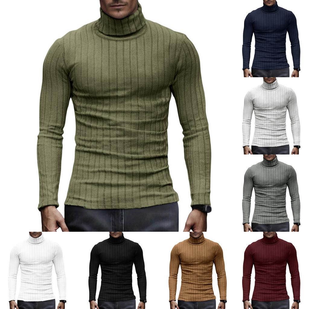 Men's Pullover Mock Neck Long-Sleeve Top - Comfortable Daily Solid/Stripe Basic Base Layer