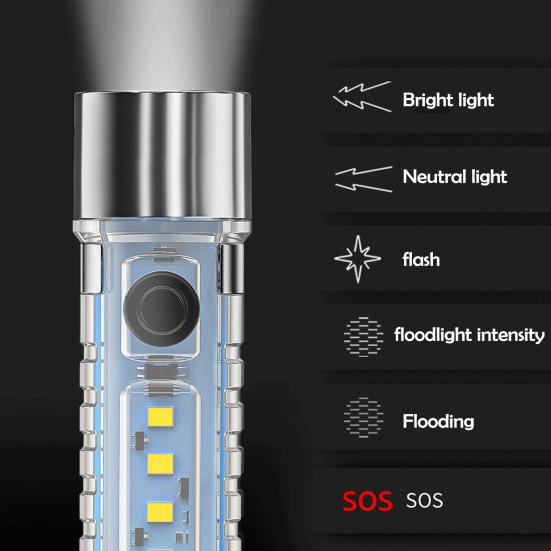 Мини-фонарик для улицы, 6 режимов, регулируемый, высокий уровень яркости, супер яркий, перезаряжаемый через USB, магнитный, портативный, для кемпинга, пешего туризма, карманный фонарик