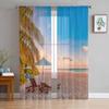 Summer Beach Tropical Plants Sheer Curtains for Living Room Decoration Window Curtains for Kitchen Tulle Voile Organza Curtains