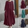 Women's Summer Long Sleeve Cover Up Oversize Solid Color Basic Tiered Dresses Loose Fit Crew Neck Pleated Long Dress