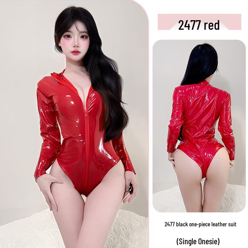 Блестящий Боди из Лакированной Кожи с Открытой Промежностью - Высокая Эластичность для Эротического Белья и Pole Dance
