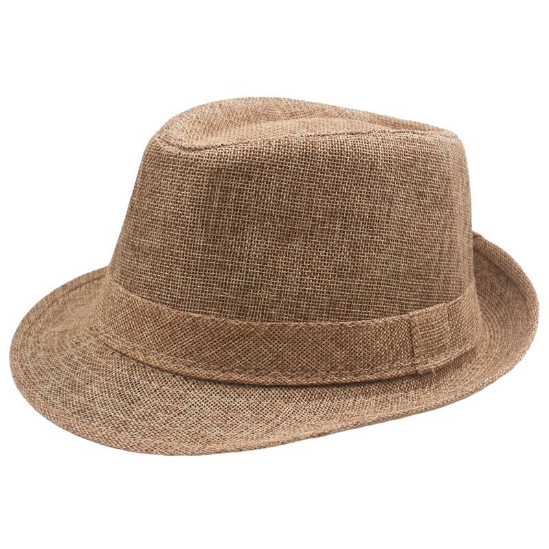 Retro Summer Linen Fedora Jazz Hat with Roll-Brim for Outdoor Sun Protection