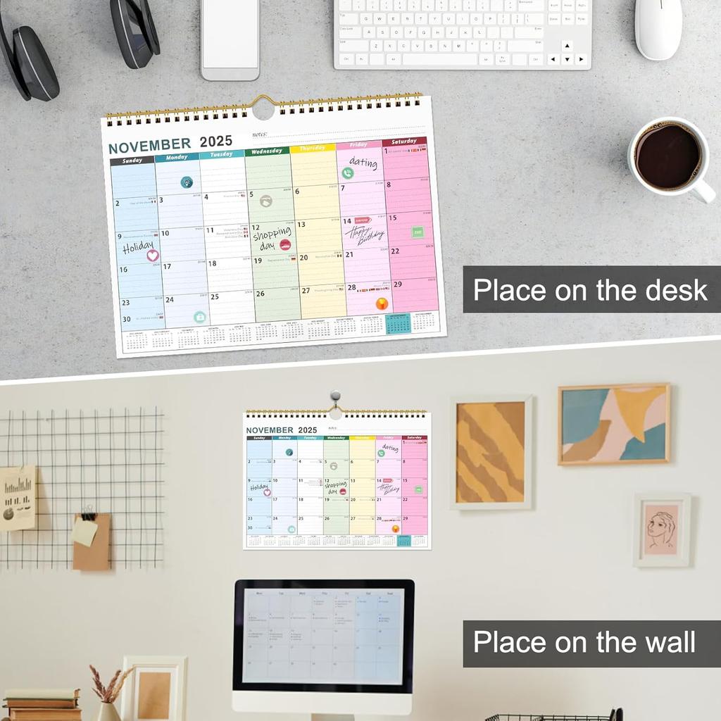 Meetory Desk Calendar 2025-2026, 11.81" x 8.46" 18-Month School Year Desk/Wall Calendar From 2025 JuLY- 2026 Dec, Seasonal Desktop Calendar for Home,