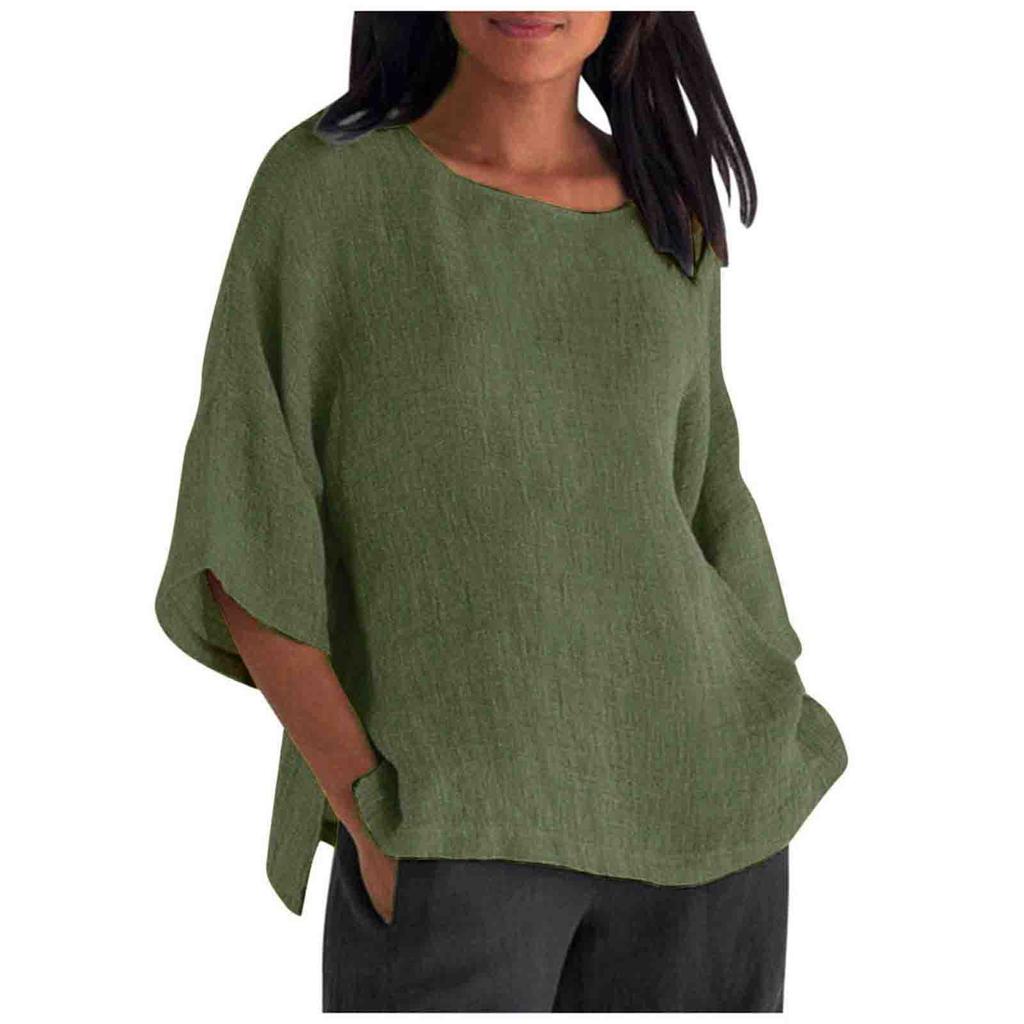 Women's Fashion Half Sleeve Round Neck Solid Colour Loose Casual Shirt Top
