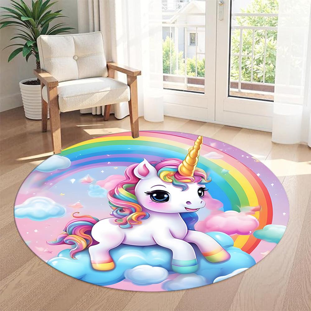 Unicorn5 Round Area Rug Design for Kitchen Foyer Hallway Study room Anti-slip Round Rug Decorate Offices Perfect Gift for Friends Family