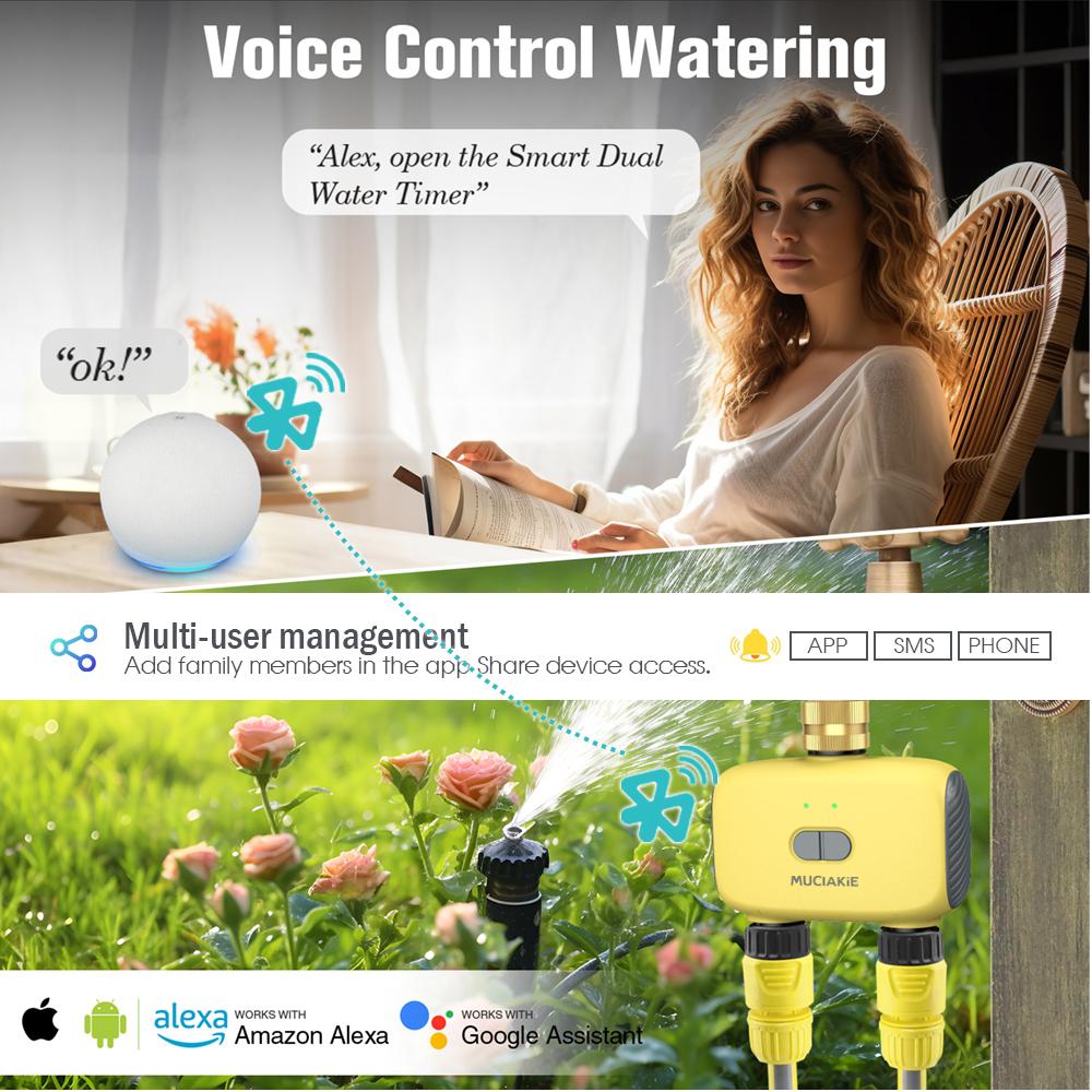 Bluetooth Dual Gardening Timer Irrigation Set Quick Connect Flexible Bending Adjust Brass Spray Nozzle Automatic Watering System