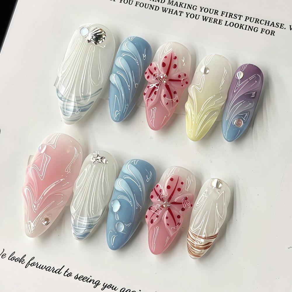 Clear Gradient Milky White Shell Ripple Wear Nails Broken Diamonds Gentle Almond Pure Desire Whitening Medium Long Almond