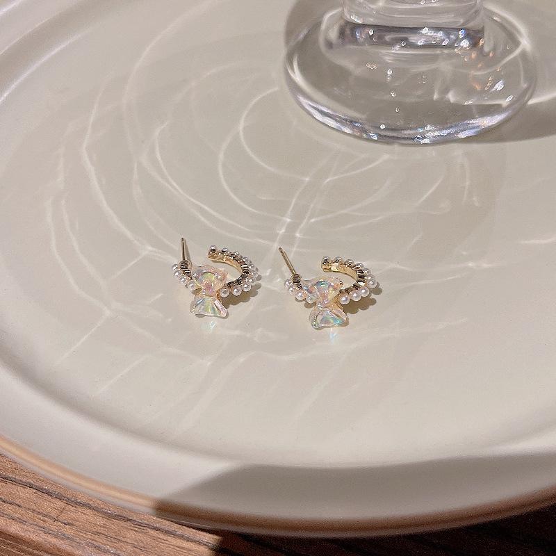 Серьги-бантики из серебра S925 с жемчугом - Модные C-образные роскошные для женщин