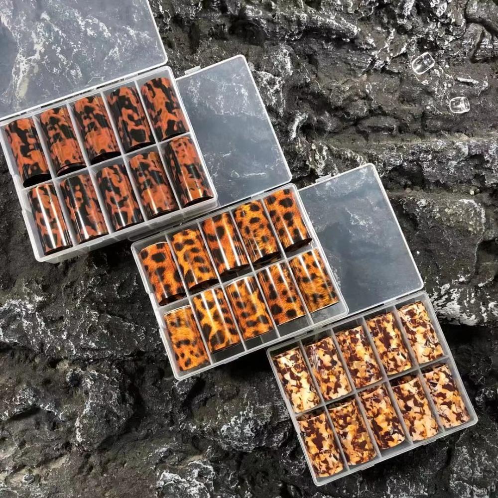 Зимнее звездное небо Осенние наклейки с леопардовым принтом Фольга для ногтей Черепаховый панцирь Янтарь