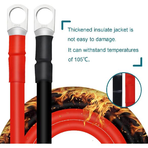 4 AWG Battery Cables with 3/8 inch Copper Terminals(2PCS 1FT)
