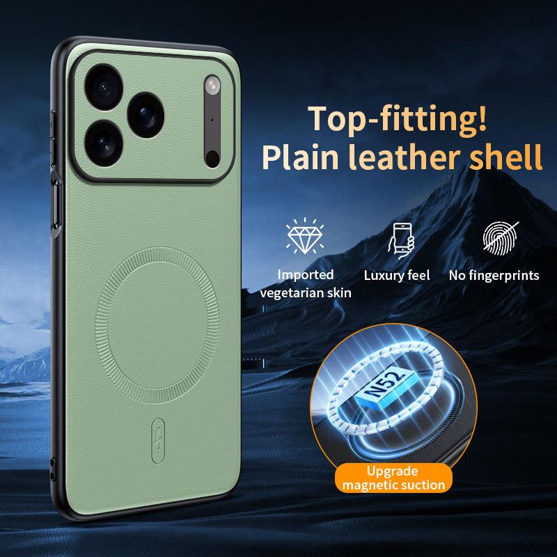 Простой Тонкий Однотонный Кожаный Сильный Магнитный для Magsafe Магнитный Чехол для Телефона для iPhone 17 Air 16 15 14 Plus 13 Pro Max Противоударный Чехол