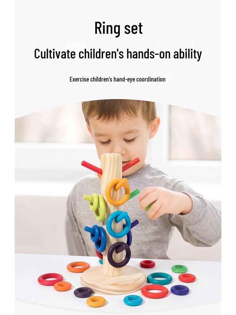 Rainbow Wooden Stacking Rings for Kids - Interlocking Building Blocks with CE Certification