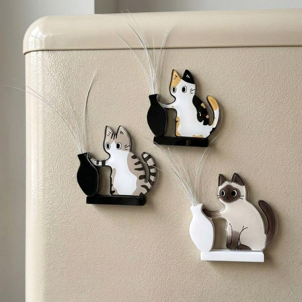 Cartoon Pet Memorial Fridge Magnet Kitten Theme Kitten Pushing Vase Magnetic For Dog Cat Hair