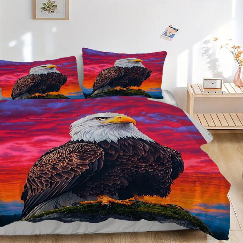 3pcs Bald Eagle, Sunset Bedding Set - 1 Duvet Cover + 2 Pillowcases(Core Not Included), Machine Washable Polyester yy251216133