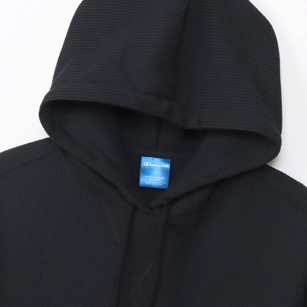 Hoodie Long Sleeve Thermal Script Logo Hooded Sweatshirt Sports Black M [Champion] Men's C3-YS408