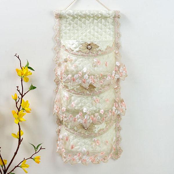Винтажная кружевная подвесная сумка для хранения, настенная подвесная сумка для хранения на двери, задняя сумка для хранения с вышивкой, гардероб, сумка для хранения туалетной ткани