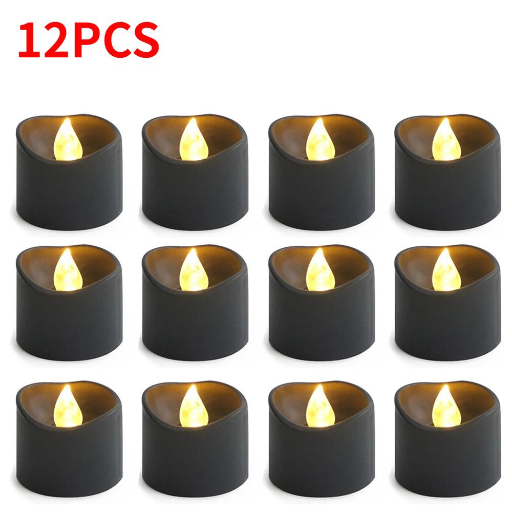 12/1PCS LED Electronic Candles Black Flameless Battery Operated Candle Lamps Halloween Xmas Wedding Party Decoration Lighting