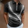 Men's Fashion, Casual Collar and Zipper Bar, Staircase Printed Golf Clothing, Short Sleeved T-shirt